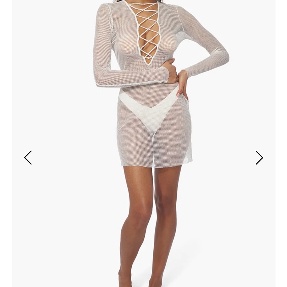 WeWoreWhat Fishnet Laceup Mini Dress Small